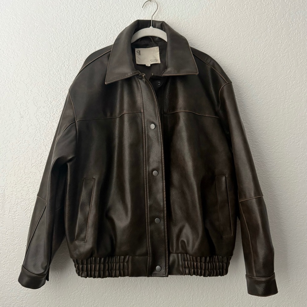 Pilcro Dark Brown Leather Bomber Jacket